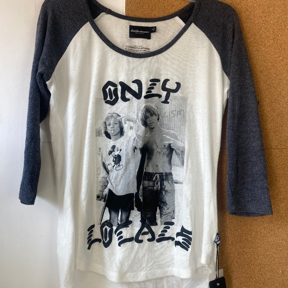 Califortunate Venice Beach Baseball tee Only Locals Print NWT